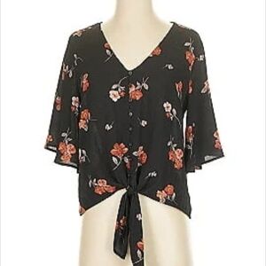 Lush Pink Flutter Sleeve Tie Front Blouse